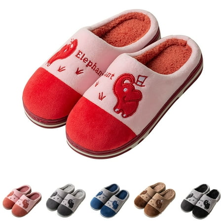 

Krdevn Slippers for Women Couples Men Women Slip On Furry Plush Flat Home Winter Round Toe Keep Warm Cartoon Prints Slippers Shoes -Pink 43