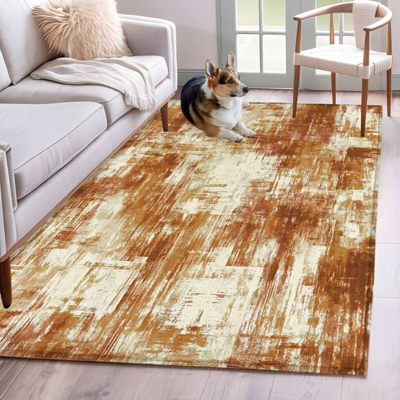 Area Rug for Living Room, Brown Ombre Non-Slip Indoor Large Carpet for Bedroom/Dining Room, Gradient Abstract Art Vintage Washable Low-Profile Rectangle Floor Mat Runner Rugs - 3 x 5 Ft