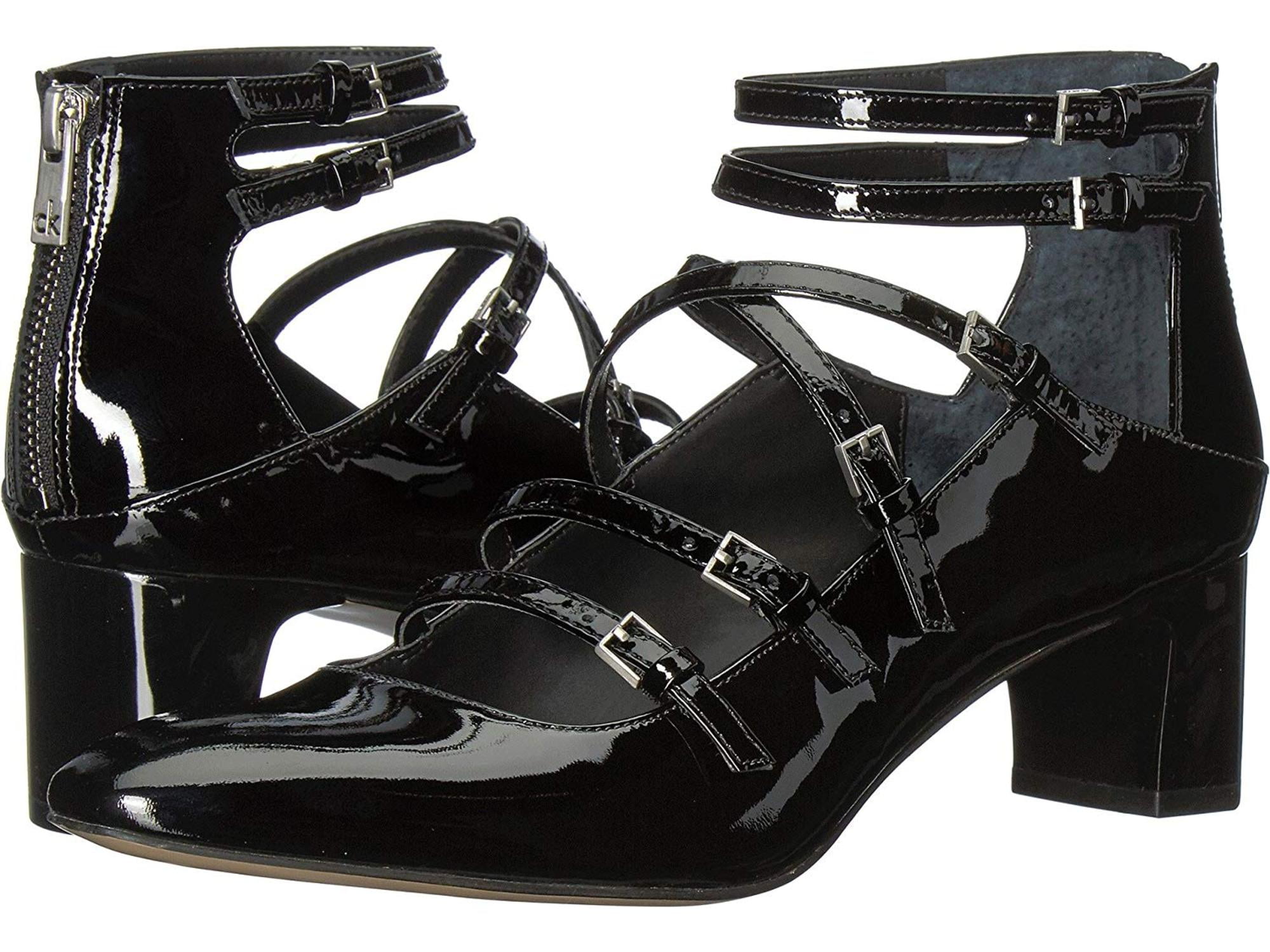 Calvin Klein Womens Madlenka Patent Closed Toe Ankle Strap Classic