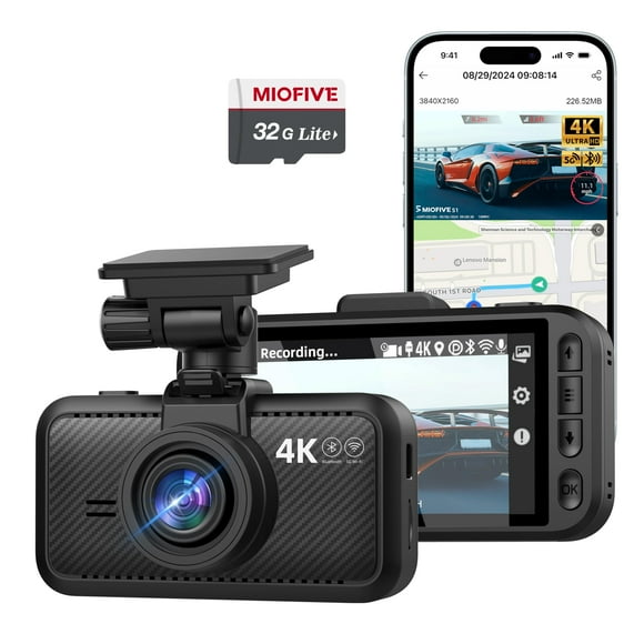 Miofive - Cámara de coche 4K, WiFi, Bluetooth, GPS, IPS 3 pulgadas, visión nocturna, grabación en bucle, HDR, control por aplicación, hasta 512 GB