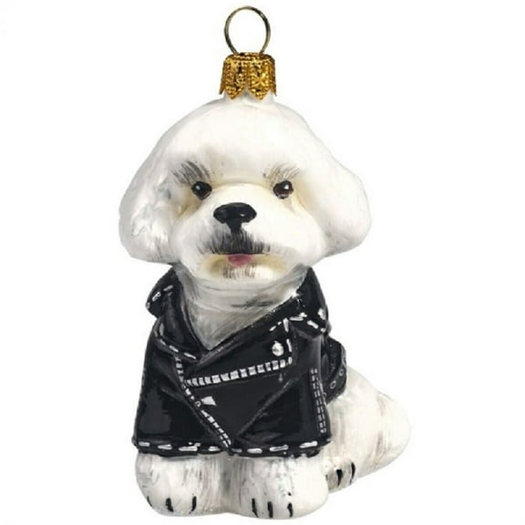 Joy to the World Bichon Frise in Black Motorcycle Biker Jacket Polish Dog Ornament