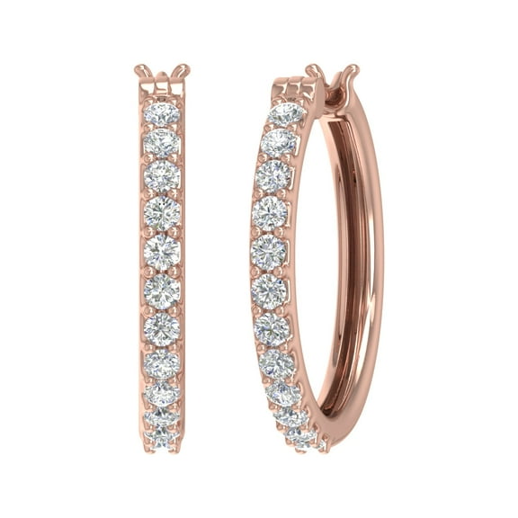 14K Rose Gold Prong Set Diamond Hoop Earrings (1 Carat) (SI1-SI2 Clarity)