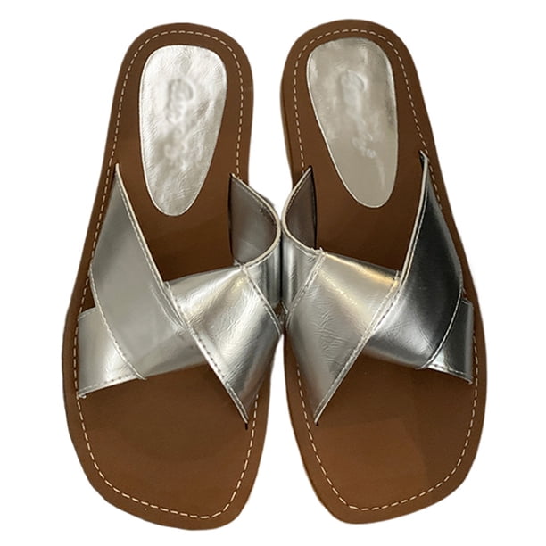 Sandalias planas con correa cruzada sandalias de playa con punta abierta zapatillas de casa informales para mujer