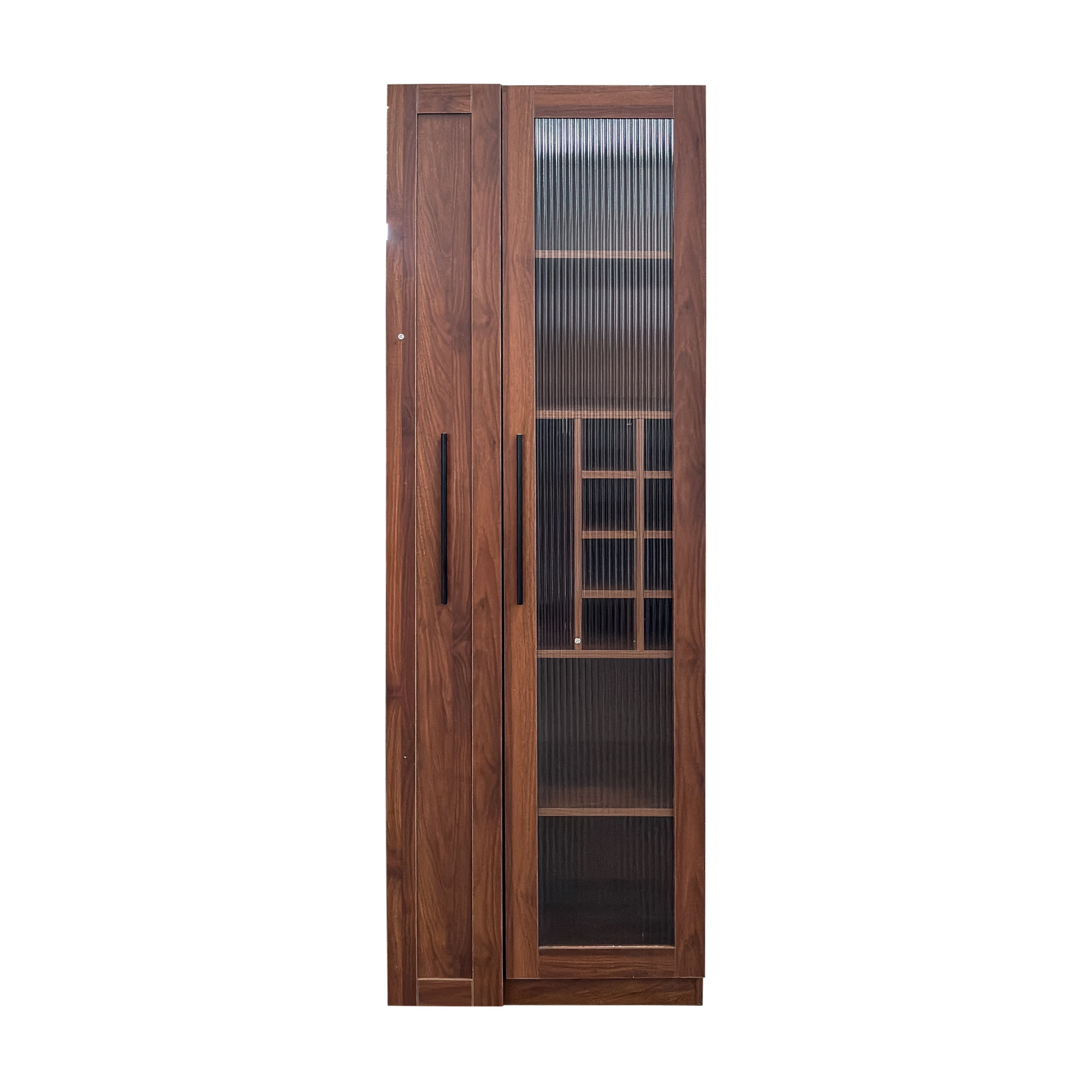 Mintazer 67.2" Tall Pull-Out Storage Pantry Cabinet with Glass Doors & Shelves, Farmhouse Storage Cabinet for Kitchen Bar Dining Room, Brown