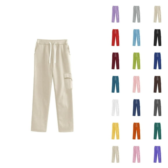 Sweatpants for Women 2025 Fall Winter Elastic High Waist Drawstring Straight Leg Pants with Pockets Casual Trousers