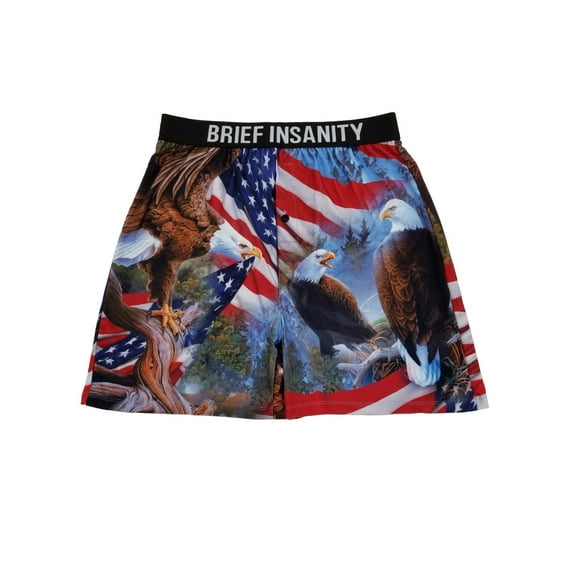 Brief Insanity Mens American Flag Patriotic Eagle Underwear Boxer Shorts S