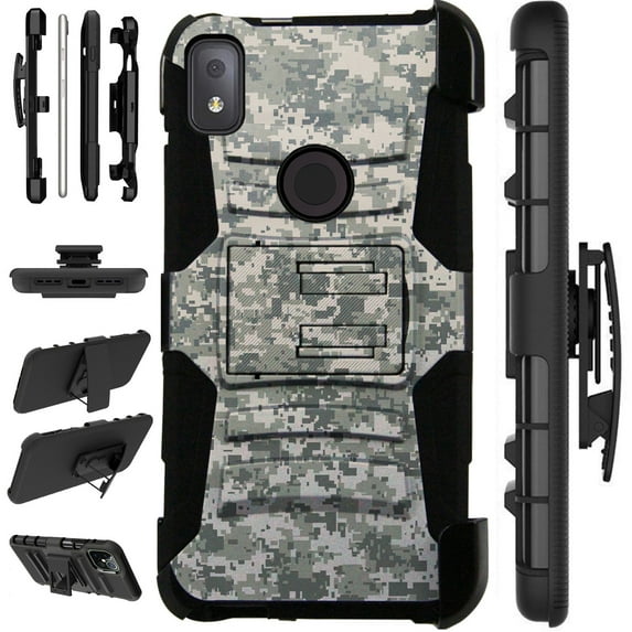Compatible with T-Mobile REVVL 4 Hybrid LuxGuard Holster Phone Case Cover (Digital Camo ACU)