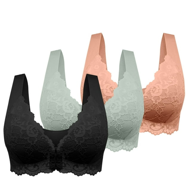 WZXFASHION Womens No Ring French Womens Front Close Bra T Back Plus Size Unlined Bra For Large Bust Bra E M