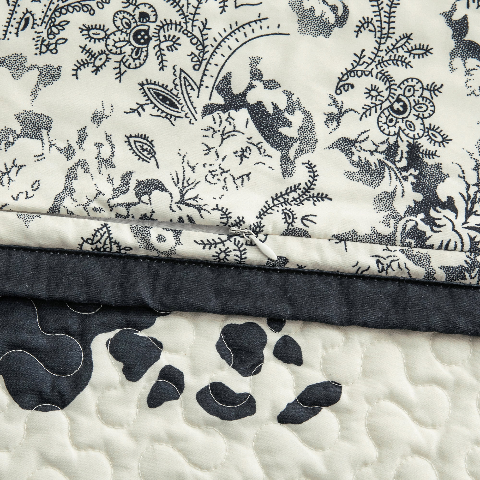 Indigo Hill Clara Cowhide 3 Piece Black Cow Print Reversible Cotton Quilt Set, Western Bedding, Full/Queen
