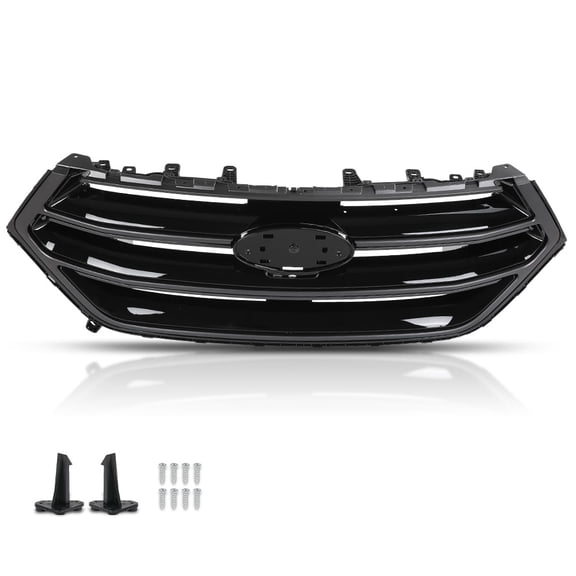 Front Upper Grille w/Camera Hole Gloss Black Grill Fit For Ford Edge 2015-2018