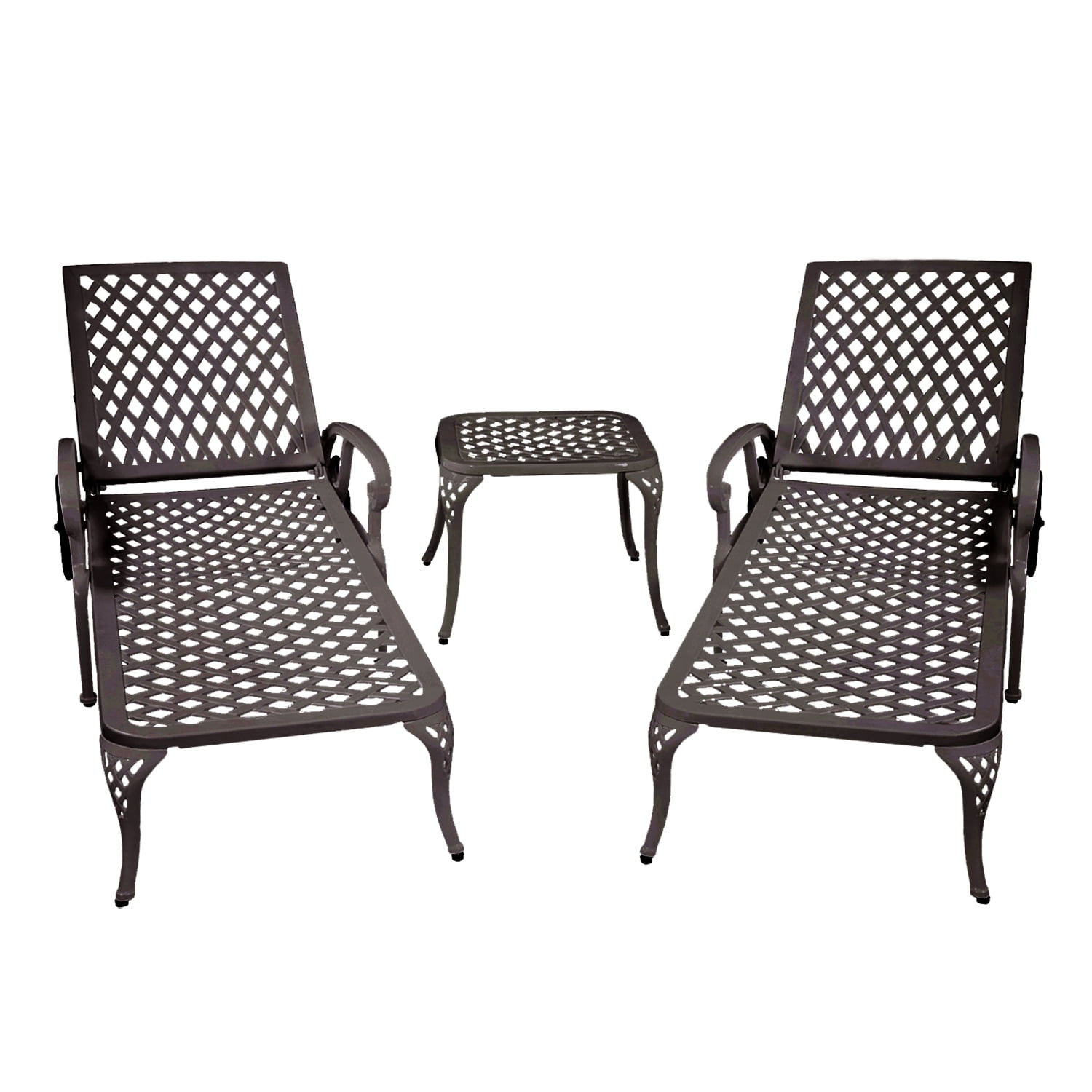 Aluminum Cast Poolside Chaise Lounge with 5 Adjustable Reclining Positions and Wheels, Weather-Resistant Outdoor Lounger for Patio and Deck, Brown