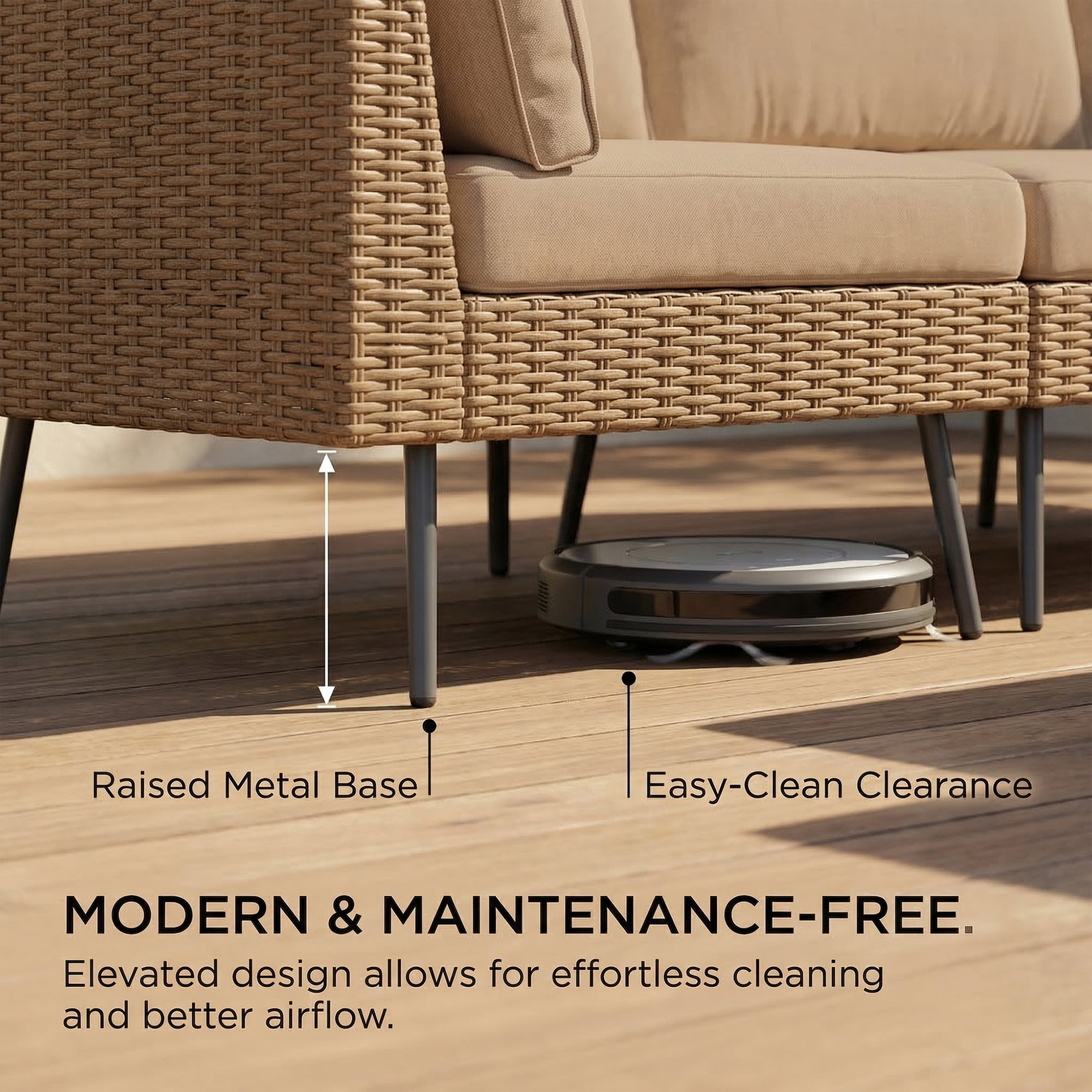 LAZZO 8-Piece Outdoor Wicker Conversation Set, All-Weather Sectional Sofa with 6 Chairs & 2 Ottomans, Khaki Cushions
