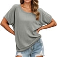 thumbnail image 2 of Womens T Shirts Summer Tops 2025 Solid Color Short Sleeve Crewneck Drawstring Hem Casual Tees Tshirts Shirts for Women, 2 of 5