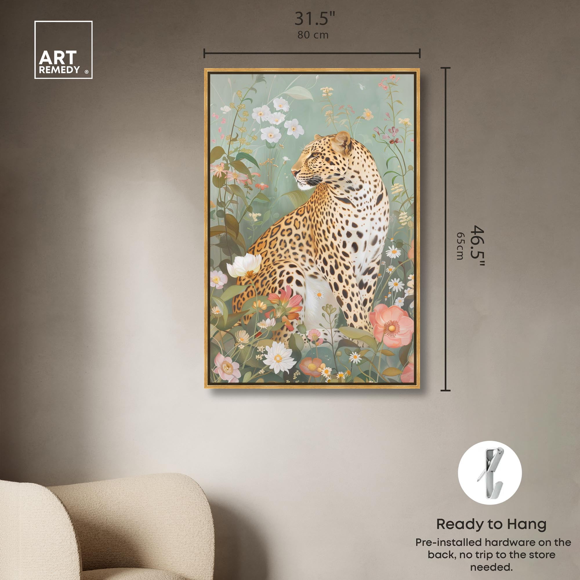 Leopard Spring Canvas Vintage Animal Art by Art Remedy, Gold Frame, 30" x 45"