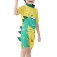 thumbnail image 3 of Grblisyd Boys Swimsuit One Piece Cute Cartoon Print Rash Guard Suits Short Sleeve Swimwear Kids Dinosaur Bathing Suit with Hat, 3 of 4