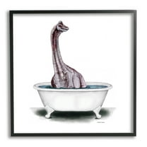 Stupell Bathroom Dinosaur Vintage Tub Animals & Insects Painting Black Framed Art Print Wall Art