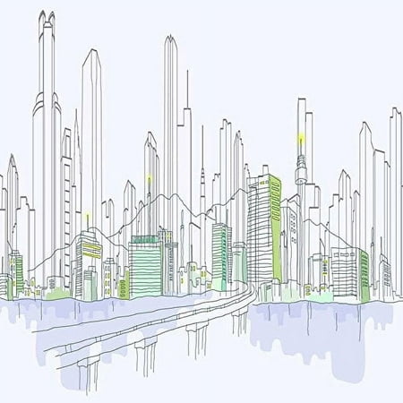 Image of GreenDecor 5x7ft Modern City Building Outline Sketch Photography Studio Backdrop Background