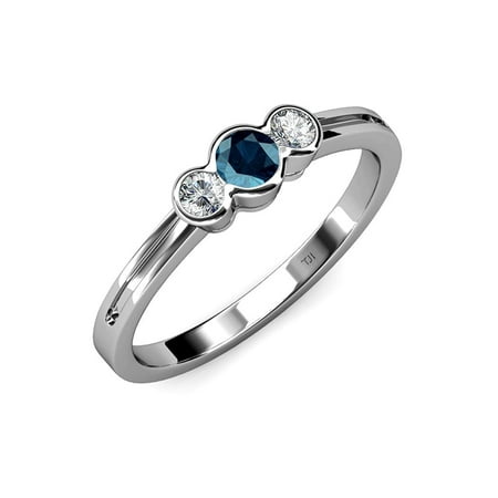 

Blue and White Diamond (SI2-I1 G-H) Three Stone Ring 0.49 ct tw in 14K White Gold.size 7.5