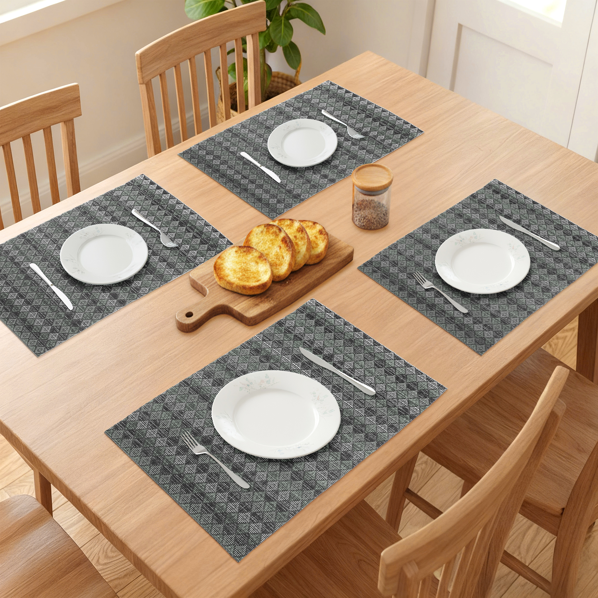 Unique Bargains Set of 6 Plastic Wipeable Placemats for Dining Table Decor Black