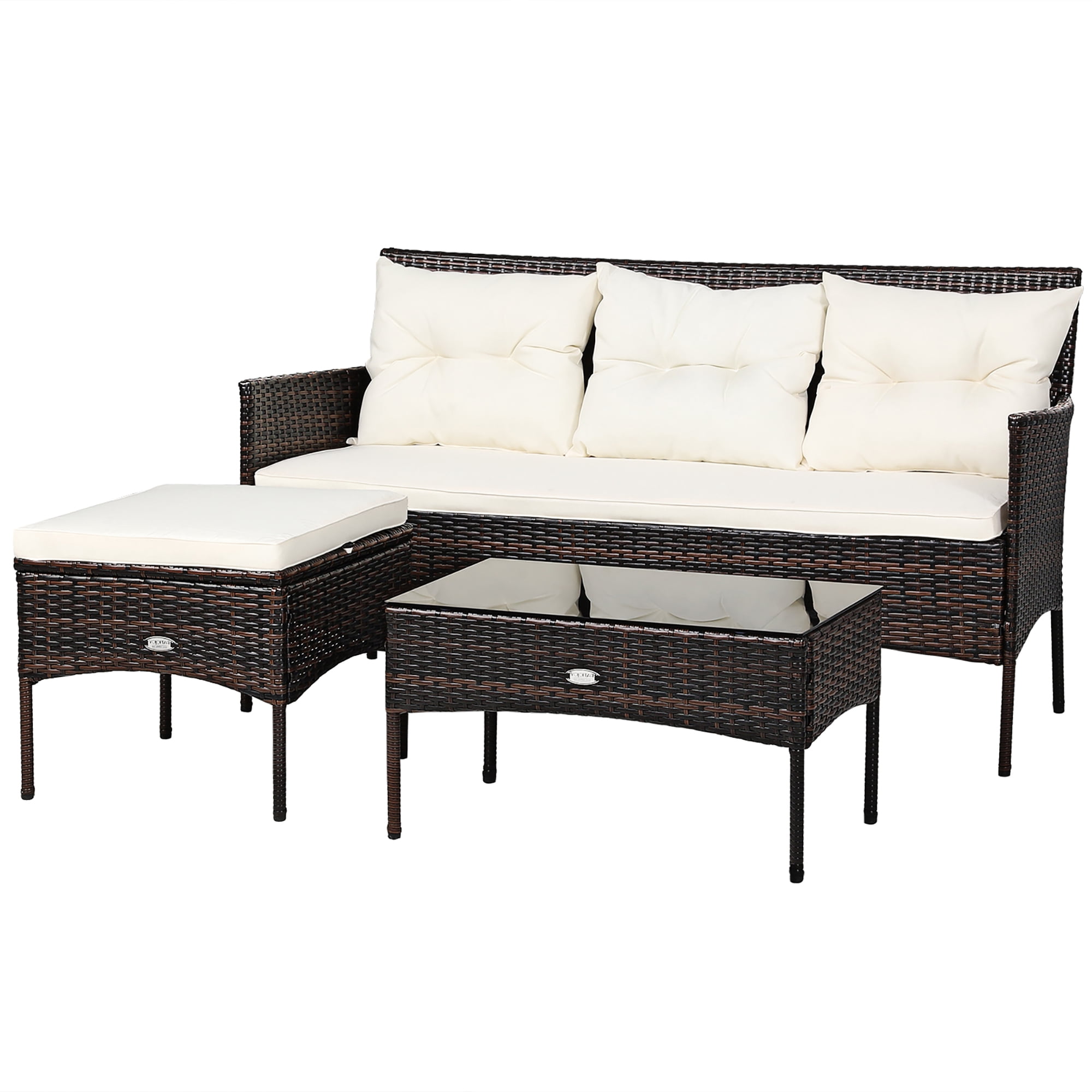 Gymax 3PCS Patio Rattan Sectional Conversation Furniture Set w/ Off White Cushions