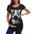 thumbnail image 2 of Hauts de Maternité d'Halloween pour Femmes, T-Shirt de Grossesse à Imprimé Amusant, Coupe Confortable Extensible pour Tenue Décontractée, Col en V, Manches Courtes, Tunique Froncée sur le Côté, 2 of 3