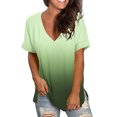thumbnail image 1 of Minnieouse Camiseta degradada para mujer, ropa de calle elegante multicolor con cuello en V, fibra de verano, manga corta, para correr, playa, Prendas para la parte del cuerpo Verde claro SG, 1 of 6