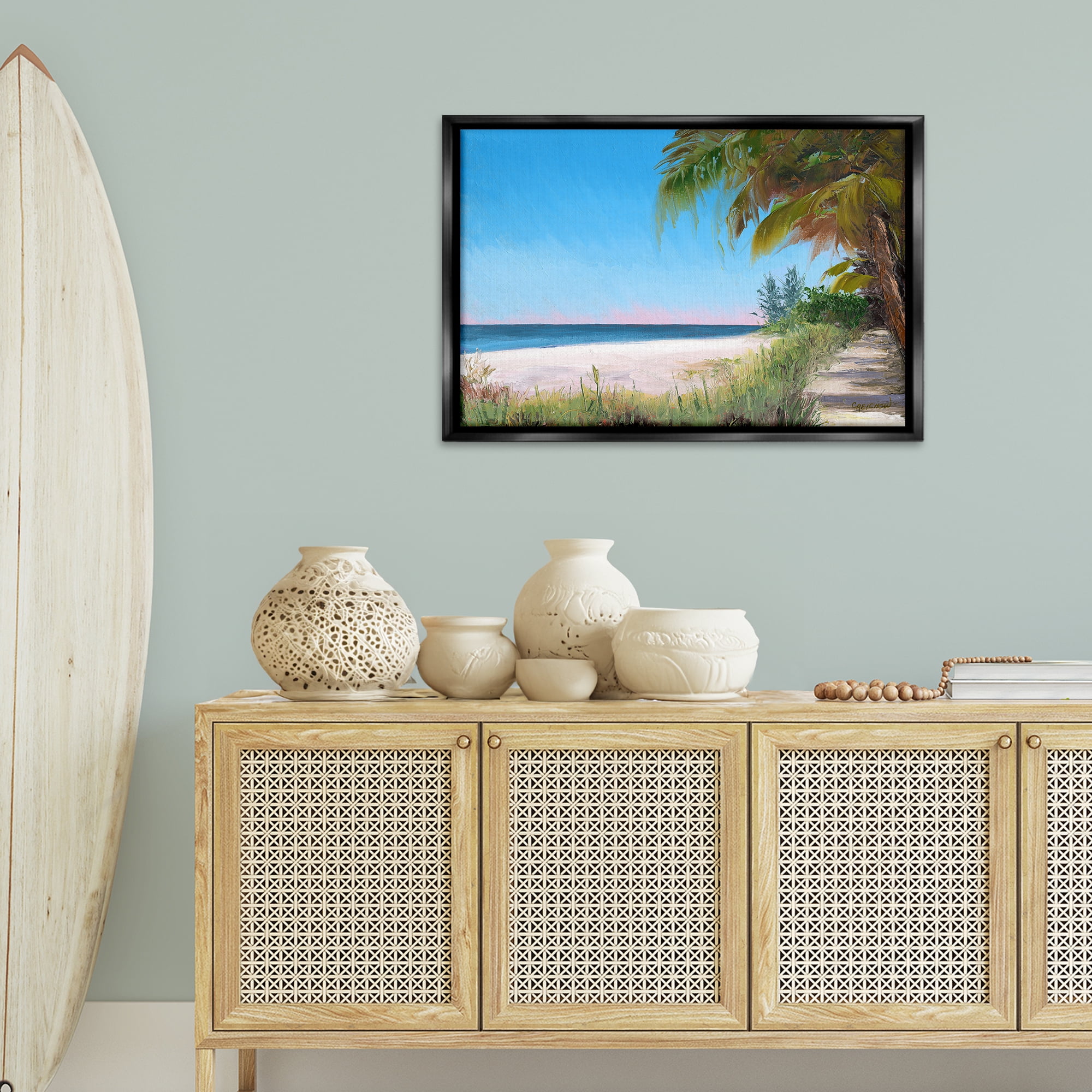 Stupell Industries Tropical Shady Path Landscape & Nature Painting Black Floater Framed Canvas Art Print Wall Art, 31 x 21