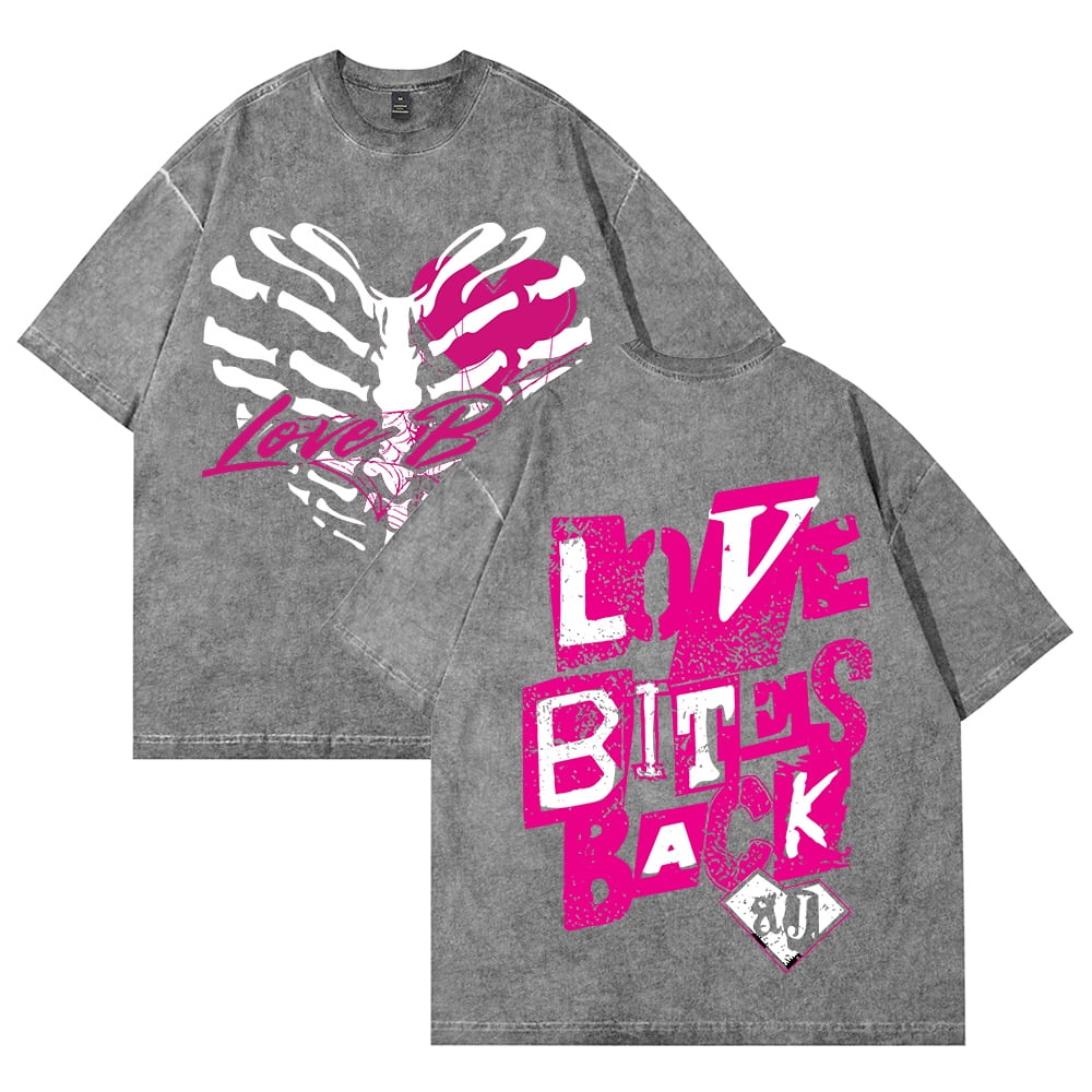 Love Bites Back Inspired Wrestling Graphic Vintage Wash Cotton T