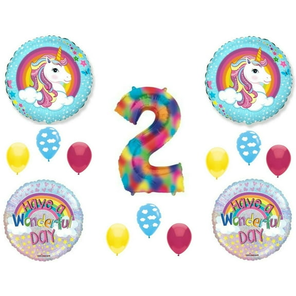 Unicorn 2nd Rainbow Birthday Party Balloons Decoration Supplies Clouds