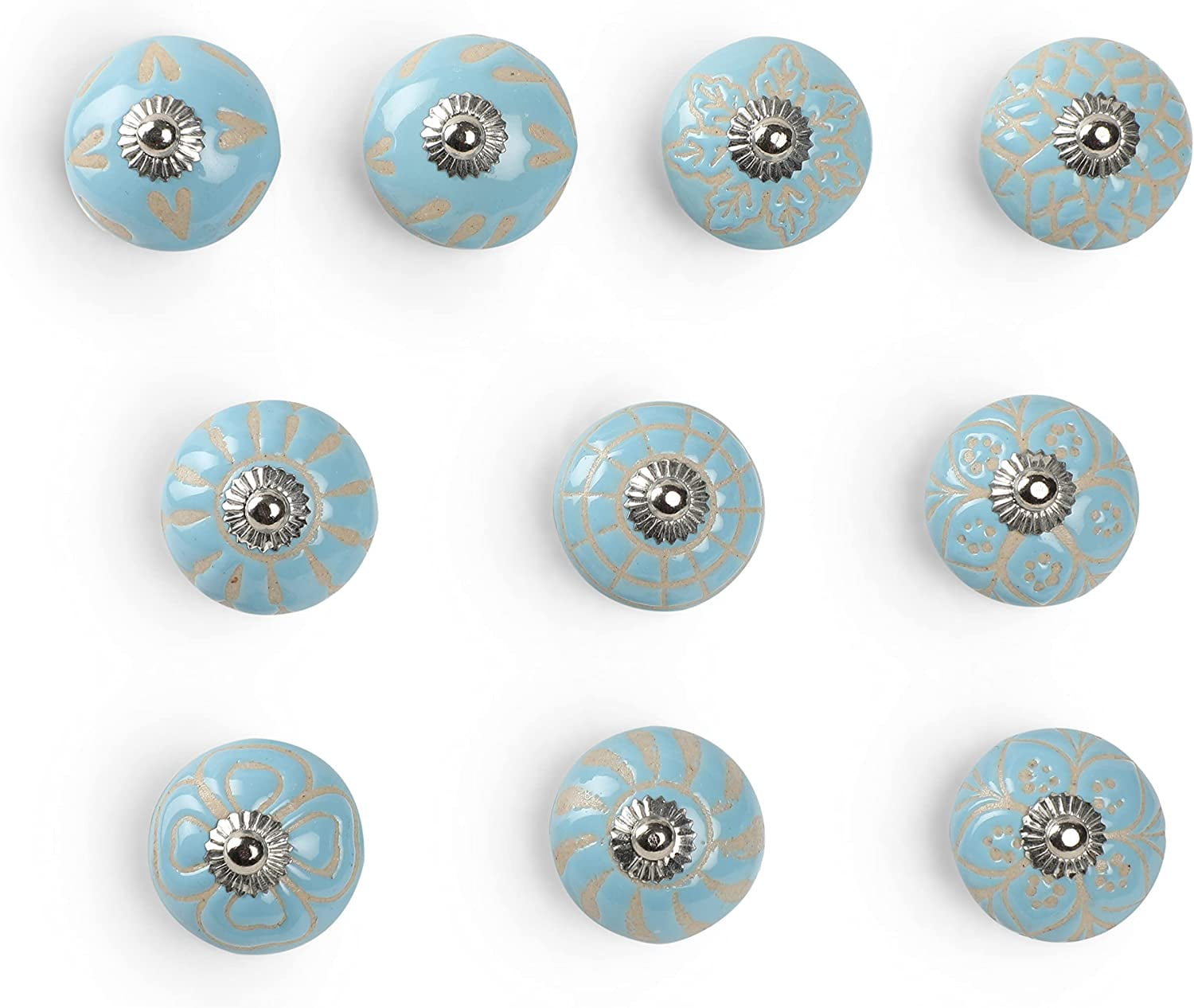 Dudki Ceramic knobs and pulls for Dresser Drawers Blue and Gray, 10pcs