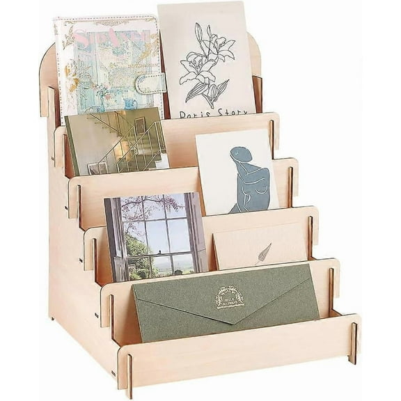 Tier Greeting Card Display Stand Wooden Greeting Card Stand Portable Cardboard Sticker Display Stand Retail Display Stand for Card Sticker Photo