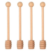 4PCS Honey Mixing Stirrer, 6.3 Inches Wooden Honey Dipper, Smooth Honey Comb Stick, Honey Spoon Collecting Dispensing Drizzling Jam (Round Handle)