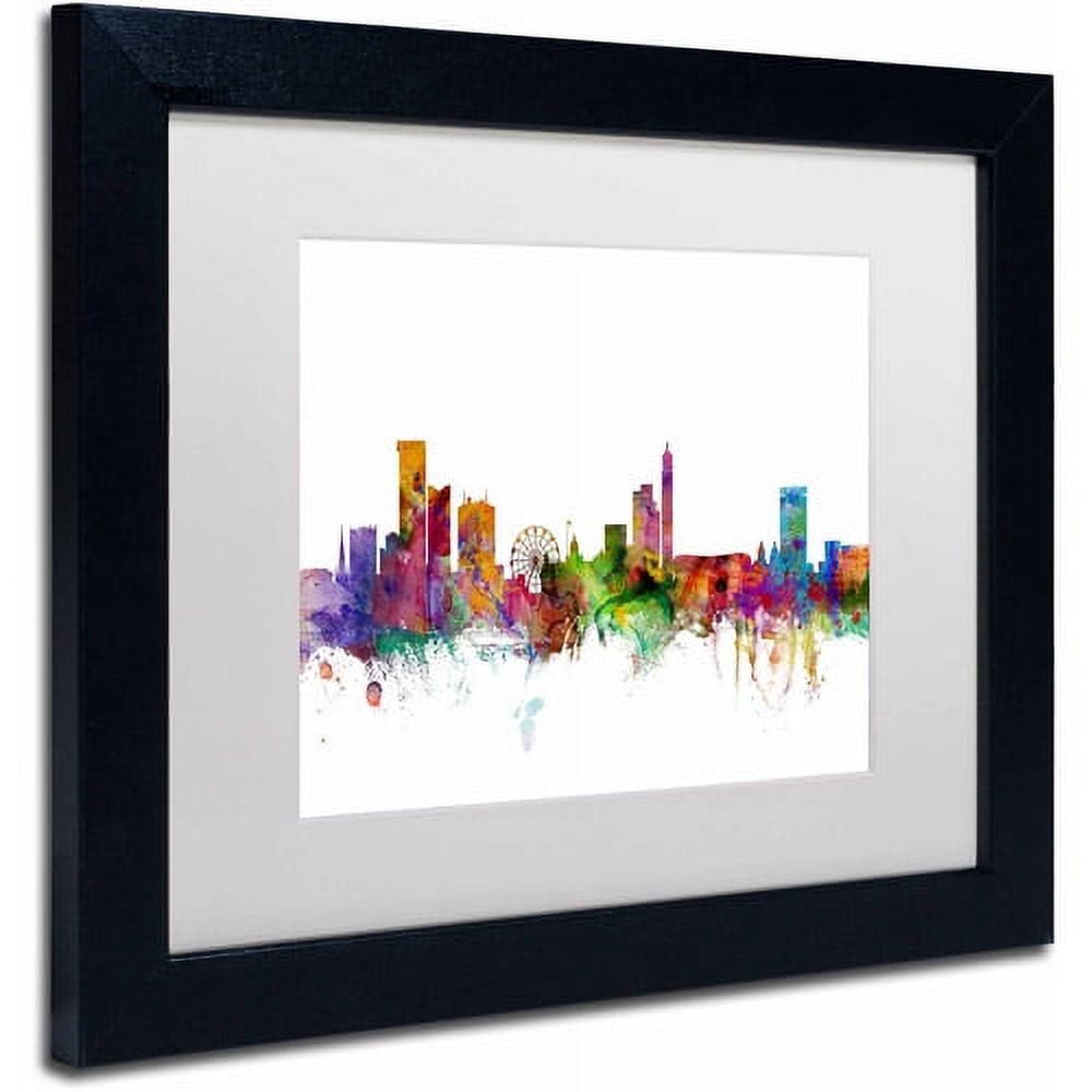 Trademark Fine Art "Birmingham England Skyline" Canvas Art by Michael Tompsett, Black Frame