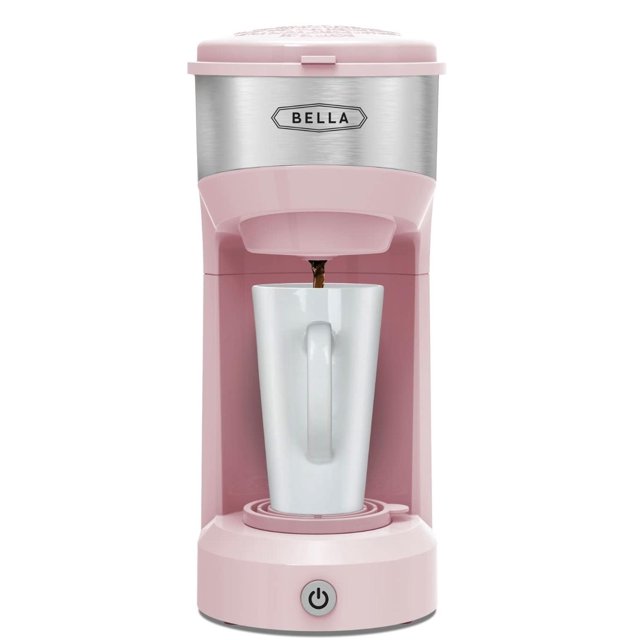 BELLA - Cafetera de doble porción, taza K compatible con cesta de café molido y adaptador, apagado a BELLA NA