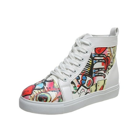

GENILU Women Non-slip Comfort Graffiti Casual Sneaker Flats Sports High Top Skate Shoe