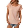 thumbnail image 2 of BILIKEYU Women's Fabric Solid Color Round Neck Short Sleeved T Shirt, T Shirts for Women, Womens Summer Tops, Womens Tops, 2 of 6