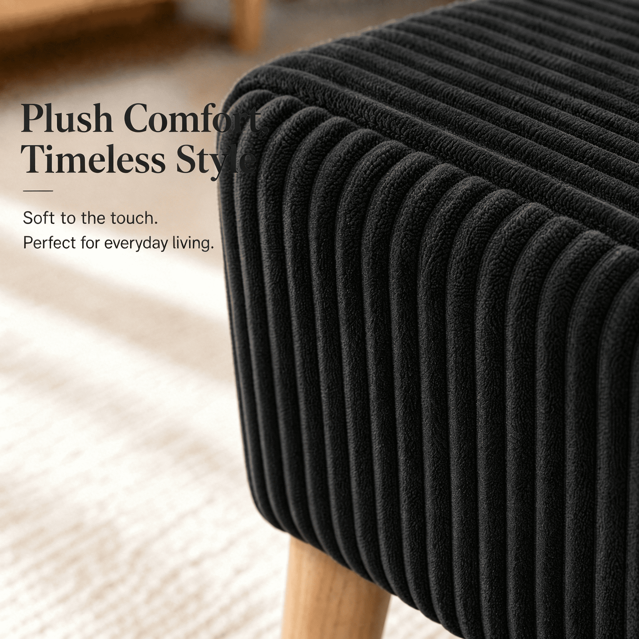 32 inch Wide Olive Black Corduroy Storage Ottoman Bench with Wooden Legs, Flip-Top Storage Box, Soft Upholstered End of Bed Bench, Footrest & Shoe Bench for Bedroom, Living Room, Entryway
