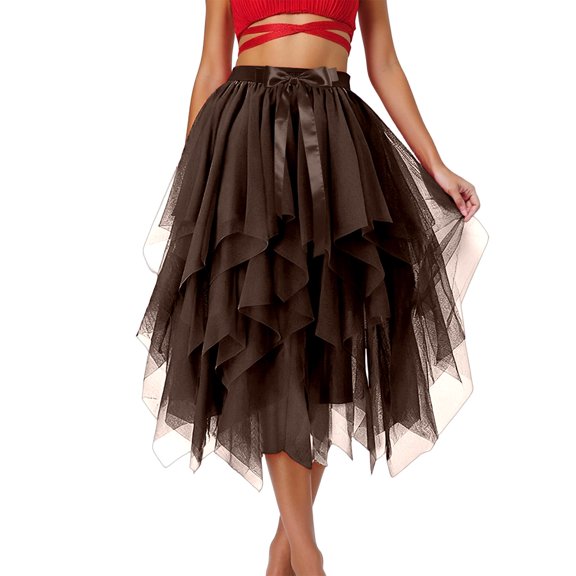 QHFBli Women's Tulle Skirts High Low Layered Puffy Fairy Skirts Midi Length Irregular Tutu Skirt