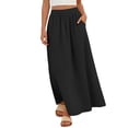 thumbnail image 2 of YTCAMLO A Line Womens Tiered Skirts Summer Casual Long Skirts Elastic Waist Pleated Skirts with Pockets Lightweight Eyelet Maxi Skirt, Black S, 2 of 8