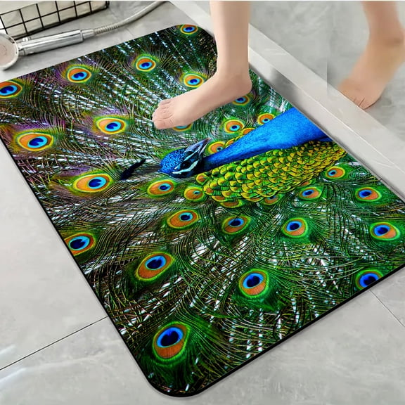 1pc Peacock with Spread Feathers Bathroom Rug Bathroom Decor and Accessories- Durable,Anti Slip,And Quick Drying,Suitable For Indoor/outdoor Use - Perfect For Bathrooms,Bedrooms,Kitchens