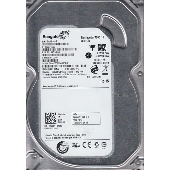 ST3320418AS, 5VM, WU, PN 9SL14C-034, FW CC45, Seagate 320GB SATA 3.5 Hard Drive
