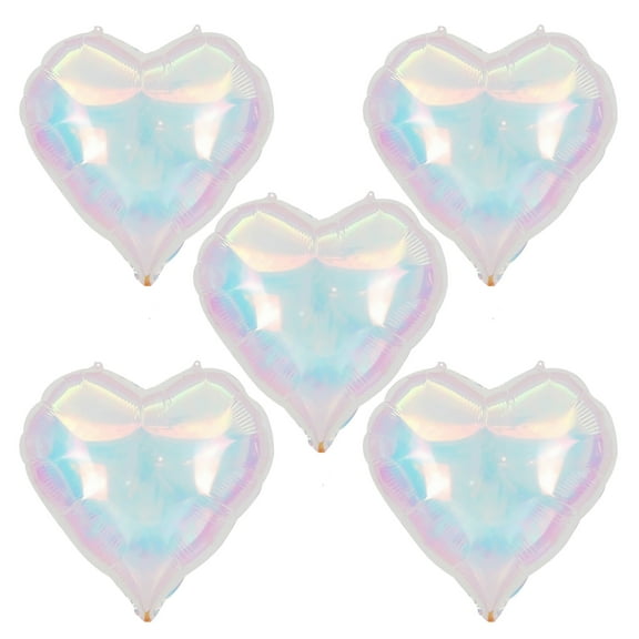 Cymylar 5Pcs Iridescent Heart Balloons,18 " Clear Foil Transparent Rainbow Birthday Party Balloons