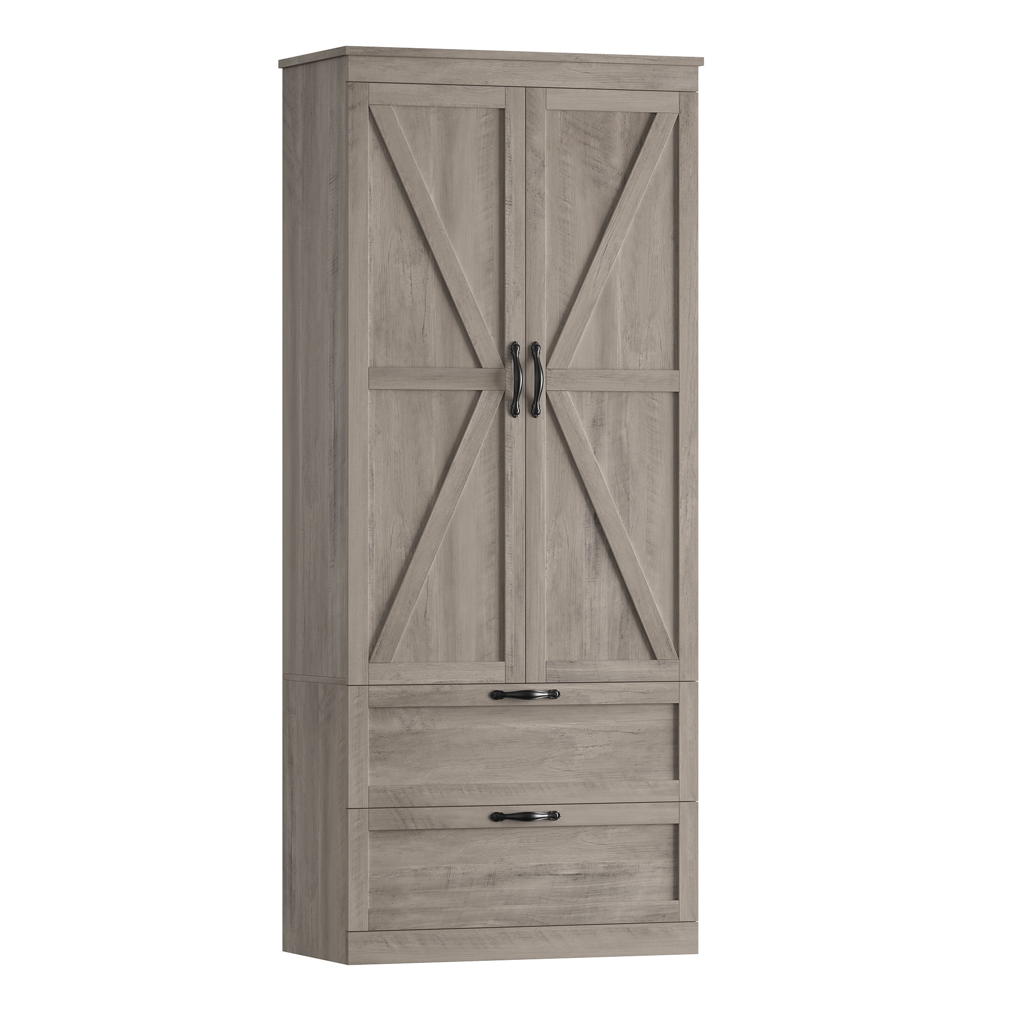 Homfa 70.3"H Bathroom Storage Cabinet, Farmhouse Linen Storage Cabinet with 2 Drawers, Wash Gray