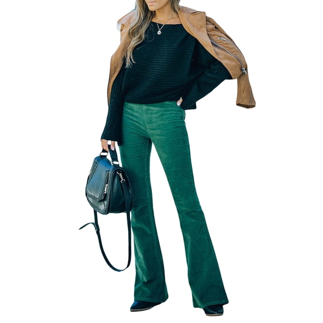 Txlixc Pantalones de mujer, cintura elástica, pantalones de campana de piernas anchas Txlixc moda