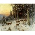 thumbnail image 2 of Thiele, Arthur Julius 14x12 Gold Ornate Wood Framed with Double Matting Museum Art Print Titled - Deer In Winter Wooded Landscape, 2 of 4