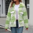 thumbnail image 2 of Womens Jackets Fall Plaid Fleece Sherpa Zipper Lapel Coat With Pocket Color Block Warm Winter Outfits, 2 of 7