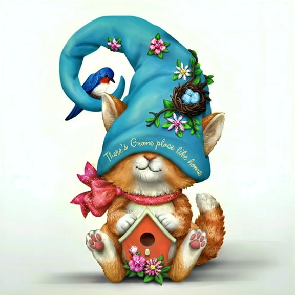 The Hamilton Collection Gnomies Meow And Fur-ever Figurine Collection Issue #1: There's Gnome Place Like Home Handcrafted & Hand-Painted with Glitter Accents by Blake Jensen 4.5-Inches