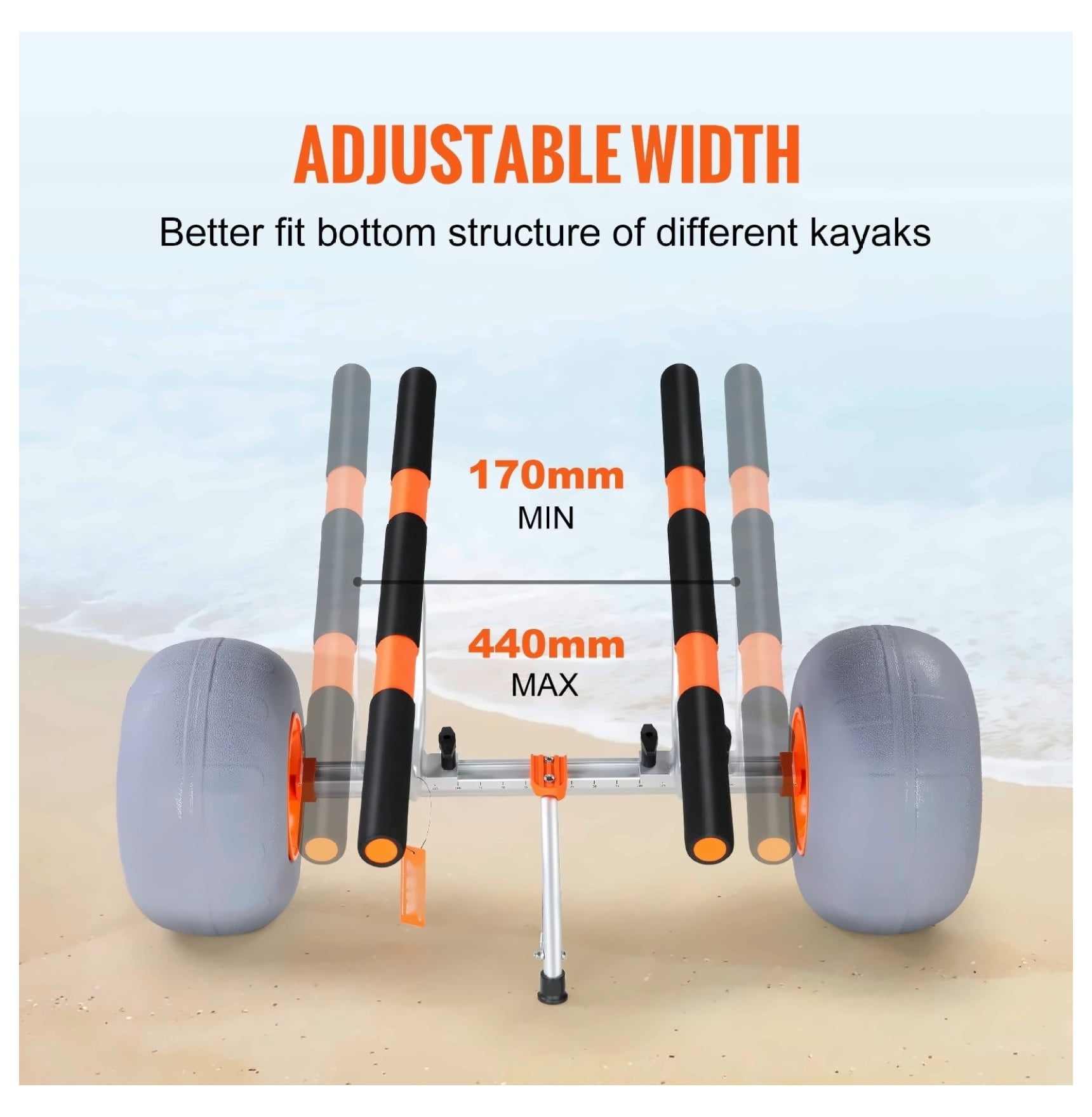 Kayak Cart, Heavy Duty Foldable Canoe Trolley with 12'' Tires - 350lb Capacity - Adjustable Width 6.69"-17.32" for Kayaks, Canoes, Paddleboards