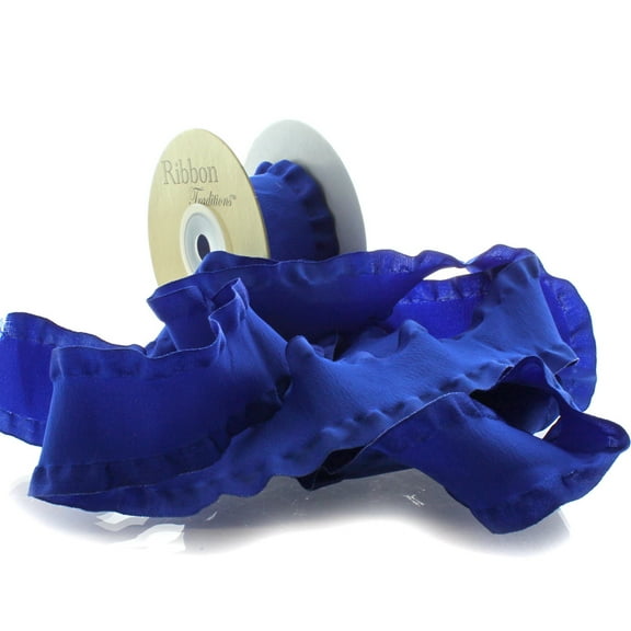 1.5" Satin Double Ruffle Ribbon 352 Royal Blue 25 Yard