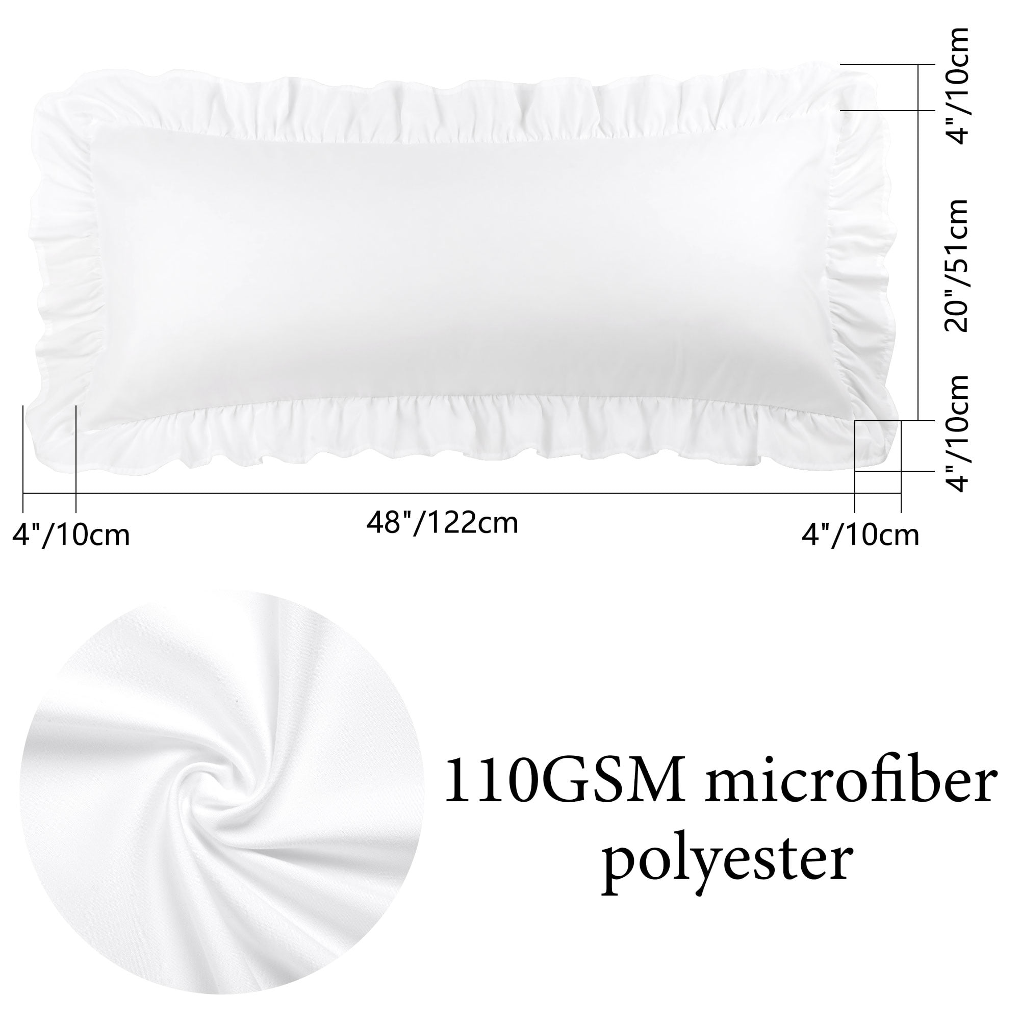 Unique Bargains Microfiber Ruffle Envelope Closure Body Pillowcases White 20"x48"